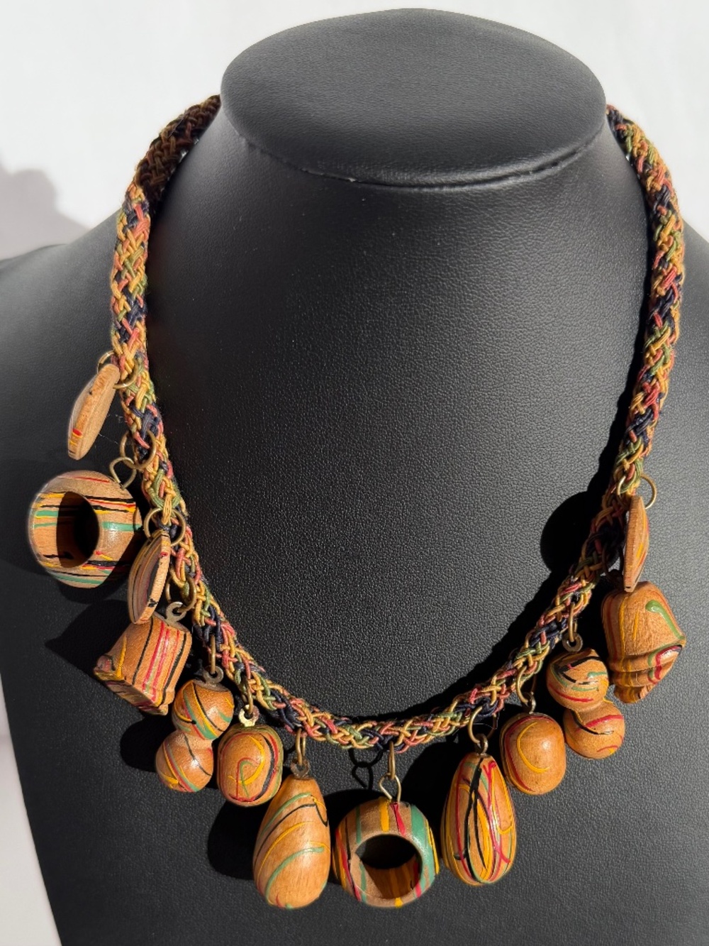 Vintage Miriam Haskell Style Painted Wood Dangles' Necklace